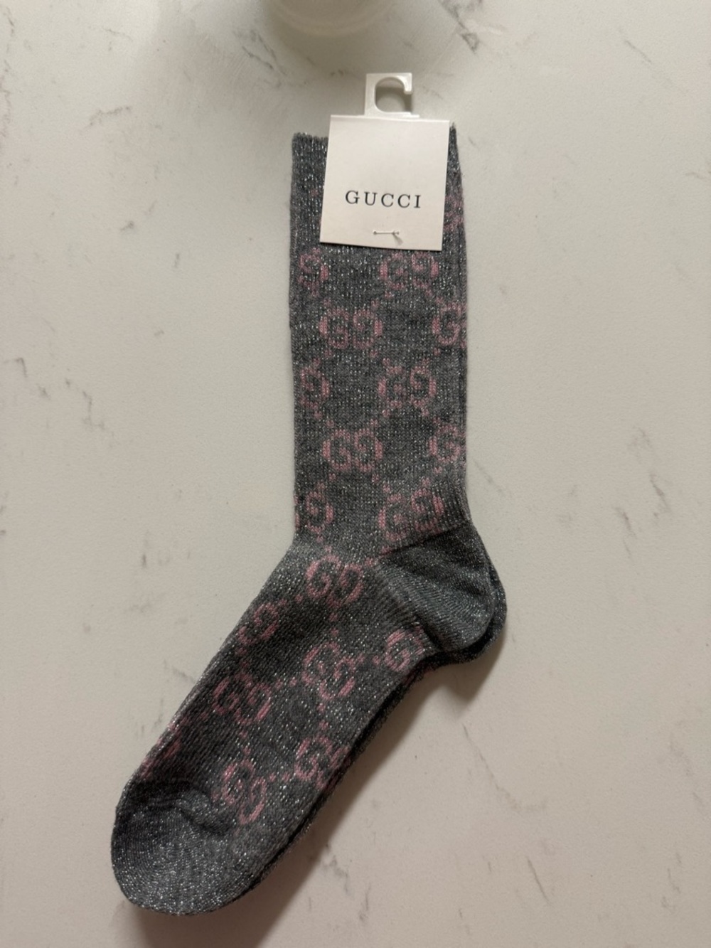 Gucci Gray and Pink Glitter GG Pattern Socks